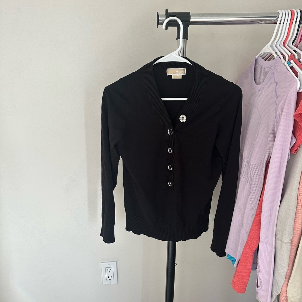 Michael kohrs black sweater with silver buttons